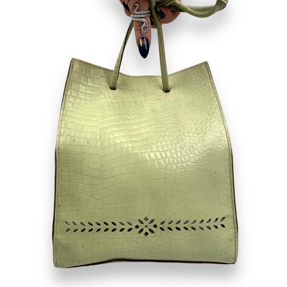 90's designer MONDANI NEW YORK green crocodile leather backpack / shoulder bag - Picture 1 of 15